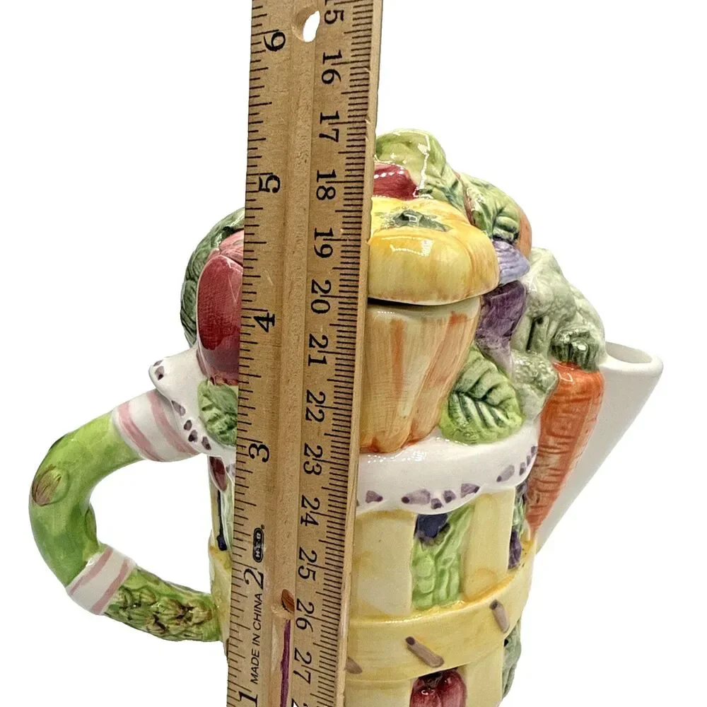 Vintage Angela Akerman Tea Garden Teapot Giftcraft Picnic Basket Fruit Veggie